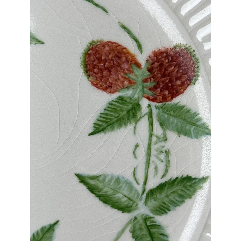 Vintage Hand Painted Raspberry Ceramic Decorative Plate Fluted Rim 8.25 Inch